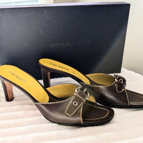 Prada Leather Sandals 37.5 - Picture 1 of 7